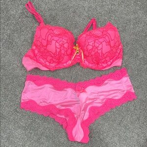 Victoria's Secret Pink Lace Push-Up Balconet Bra & Cheeky Set